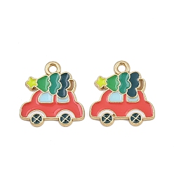 Автомобиль Подвески из эмалевого сплава с рождественской тематикой, золотые, автомобиль, 18x17x1.5 мм, отверстие : 1.8 мм