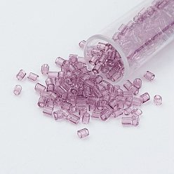 Old Rose 11/0 Two Cut Round Hole Glass Seed Beads, Hexagon, Transparent Colours, Old Rose, 2x2mm, Hole: 0.5mm, about 41000pcs/pound