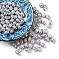 Gray Large Hole Pearl Beads, Natural Cultured Freshwater Pearl Loose Beads, Dyed, Rice, Gray, 7~10x7~8mm, Hole: 1.8mm
