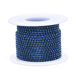Light Sapphire Electrophoresis Iron Rhinestone Strass Chains, Rhinestone Cup Chains, with Spool, Light Sapphire, SS6.5, 2~2.1mm, about 10yards/roll