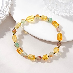 Смешанные камни Эластичные браслеты из натурального янтаря и павлиньего агата для женщин., кубовидной и круглый, с латунной бисера, реальный 18 k позолоченный, бусины : 6.5 мм и 7~9x6.5~7 мм, внутренний диаметр: 2.09 дюйм (5.3 см)