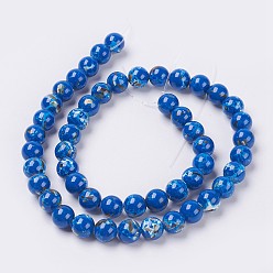 Medium Blue Sea Shell and Synthetic Turquoise Assembled Beads Strands, Round, Medium Blue, 8~9mm, Hole: 1.2mm, about 49~50pcs/strand, 15.3~15.7 inch(39~40cm)