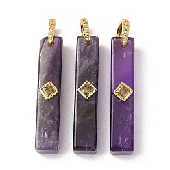 Amethyst Natural Amethyst Pendants, Rectangle, Golden, 40x8~8.5x10mm, Hole: 6x7.5mm