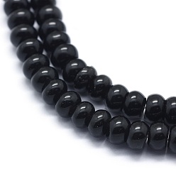 Black Stone Synthetic Black Stone Beads Strands, Rondelle, 6x4mm, Hole: 1mm, about 92pcs/strand, 15.35 inch(39cm)