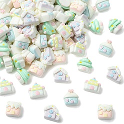 (52) Непрозрачная лаванда Миниатюрные непрозрачные смоляные кабошоны, дом, разноцветные, 12~13x13.5~15.5x7.5~8.5 мм