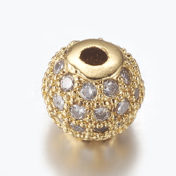 Прозрачный Латунные микро проложить кубического циркония бусы, круглые, золотые, прозрачные, 6 мм, отверстие : 1.5 мм