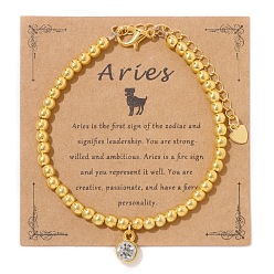 Овен Синтетический немагнитных гематит браслеты, браслеты созвездия со стразами для мужчин и женщин, Овен, 7-1/8 дюйм (18 см)