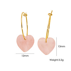 Розовый Кварц Серьги-кольца в форме сердца из натурального розового кварца ко Дню святого Валентина, С 304 результатами из нержавеющей стали, 36 мм