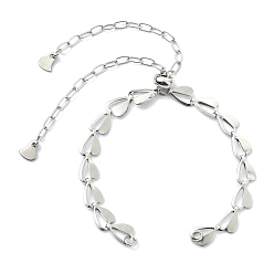 Платина Изготовление браслета из латунной цепочки в форме сердца с застежкой-слайдером., платина, 10.47 дюйм (26.6 см)