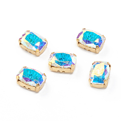 Хрусталь AB Шить на горный хрусталь, стекло горный хрусталь, с необработанными (без покрытия) латунными штырями, аксессуары для одежды, прямоугольные, хрусталь AB, 14x10x7.5 мм, отверстие : 1.2 мм