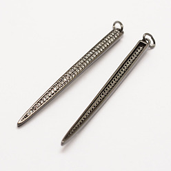 Черный Цвет Металла Латунь микро проложить класса аа кубический цирконий большие кулоны, долговечный, бивень, без кадмия, без никеля и без свинца, металлический черный , 55x4x2.5 мм, отверстие : 3 мм