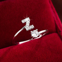 Letter Z Кольца-манжеты из латуни и кубического циркония, буквы, платина, Письмо Z, внутренний диаметр: 17 мм