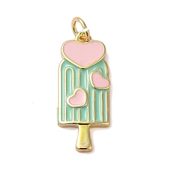 Аквамарин Подвески из латуни с эмалью в стойку, с целью перехода в кольце, без кадмия и без свинца, реальный 18 k позолоченный, очарование мороженого, аквамарин, 23x10x2.2 мм, отверстие : 3.4 мм