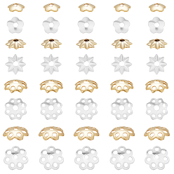 Золотой & Серебряный 160шт 8 стиль латунный колпачок для бусины, долговечный, стойки покрытие, цветок, золотой и серебряный, 4~6x1 мм, отверстие : 1~1.2 мм, 20 шт / стиль