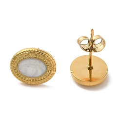 Настоящее золото 18K Ионное покрытие (ip) 304 овальные серьги-гвоздики из нержавеющей стали, с эмалью, реальный 18 k позолоченный, 11x9 мм