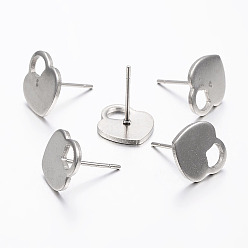 Stainless Steel Color Tarnish Resistant 304 Stainless Steel Ear Studs, Hypoallergenic Earrings, Stud Earrings, Heart Lock, Stainless Steel Color, Pin: 0.8mm, 11x10x1mm