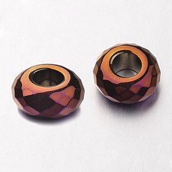 Purple Plated Electroplate Non-magnetic Synthetic Hematite European Beads, Faceted, Large Hole Rondelle Beads, Purple Plated, 14x6mm, Hole: 6mm