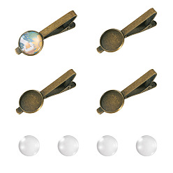 Античная Бронза 4шт. оправы для кабошонов из сплава, с 4 стеклянными кабошонами, античная бронза, 53x19x16 мм