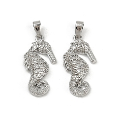 Платина Латунные микро проложить кубического циркония подвески, без кадмия и без свинца, морской конек, платина, 23x11.5x4.5 мм, отверстие : 4.5x2 мм