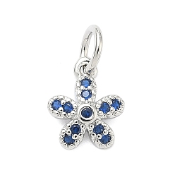Синий Латунные микро проложить кубического циркония прелести, цветок, с целью перехода в кольце, без кадмия и без свинца, стойки покрытие, долговечный, платина, синие, 9.5x8x2 мм, отверстие : 3.3 мм