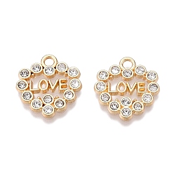 Кристалл Стойки подвески обшивки сплава, со стразами, сердце со словом "love", кристалл, 16.5x16x2 мм, отверстие : 2 мм