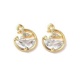 Real 18K Gold Plated Brass Charms, with Glass Rhinestone, Flat Round with Fishtail Charm, Real 18K Gold Plated, 11.5x9x3.5mm, Hole: 1.2mm