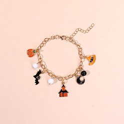 Золотой Браслеты с подвесками из эмалевого сплава на Хэллоуин, браслеты из кабельной цепи, разнообразные, с пластиковым, золотые, 7-1/8 дюйм (18 см)