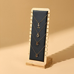 Черный 12-подставка для демонстрации L-образных бамбуковых ожерелий с ковриком из искусственной кожи, прямоугольные, чёрные, 9.9x9.65x26 см