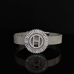 Letter H Латунные браслеты с микропаве из прозрачных кубических цирконий для женщин, плоские круглые с буквы, реальный 18 k позолоченный, Письмо ч, 8-1/4 дюйм (21 см)