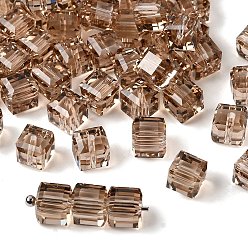 Цвет Древесины К 9 стекло, имитация Австрийские кристаллические шарики, класс AAA, граненые, кубические, деревесиные, 5~5.5x5~5.5x5~5.5 мм (размер в пределах диапазона погрешностей 0.5~1 мм), отверстие : 0.7~0.9 мм