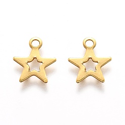 Real 18K Gold Plated 201 Stainless Steel Charms, Laser Cut, Hollow, Star, Real 18k Gold Plated, 8x10x0.5mm, Hole: 1.4mm