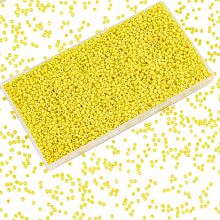Yellow Glass Seed Beads, Opaque Colours Seed, Round, Yellow, 3mm, Hole: 1mm, about 200g(4444pcs)/box