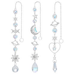 Платина 3шт. 3 стили подвесных подвесных светильников из стекла и сплава, для украшения балкона садового патио, луна и солнце и сердце, 335~405 мм, 1 шт / стиль