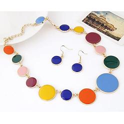 Разноцветный Комплекты из цепочек с плоскими круглыми звеньями и подвесками из сплава эмали для женщин, золотые, красочный, Ожерелье: 380 mm