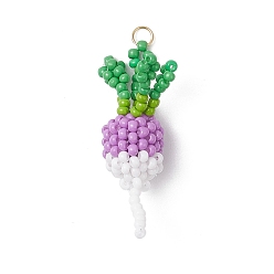 Лиловый Подвески из стеклянных бусин в виде редиса, с 304 петлями из нержавеющей стали, сирень, 34.5x12.5x10.5 мм, отверстие : 3.5 мм