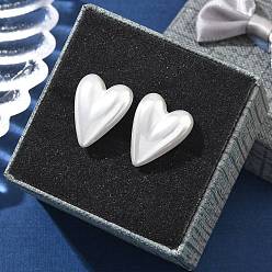 Сердце 304 серьги-гвоздики из пластика и нержавеющей стали с имитацией жемчуга, ионное покрытие (ip), золотые, сердце, 17x14 мм