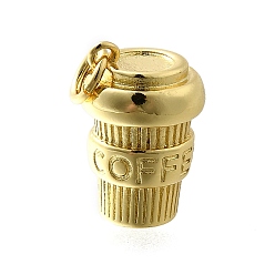 Настоящее золото 18K Латунные подвески, амулеты чашка кофе, стойки покрытие, без кадмия и без свинца, долговечный, с целью перехода в кольце, реальный 18 k позолоченный, 15.5x10 мм, отверстие : 3 мм