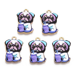 Lilac Printed Alloy Pendants, Light Gold,  Have Drink, Dog Charms, Lilac, 22.5x15x1.5mm, Hole: 1.6mm