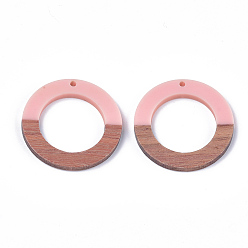 Pink Подвески из смолы и ореха, кольцо, розовые, 38x3.5 мм, отверстие : 2 мм