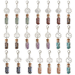Античное Серебро 7 Чакра натуральный красный авантюрин, красная яшма, зеленый авантюрин, тигровый глаз, синтетическая бирюза, аметист и лазурит в стеклянной бутылке желаний подвеска украшения, Сплав с застежками, античное серебро, 75~78 мм, 7 стили, 3 шт / стиль, 21 шт / комплект