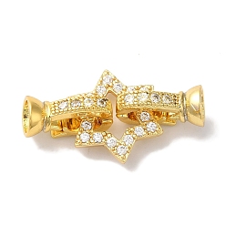 Настоящее золото 18K Звездообразное покрытие стойки латунь микро паве прозрачный кубический цирконий складные застежки, долговечный, без свинца и без кадмия, реальный 18 k позолоченный, 30 мм, отверстие : 1 мм