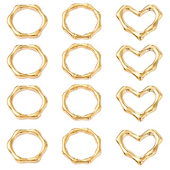 Golden 12Pcs 3 Style PVD Vacuum Plating 304 Stainless Steel Linking Rings, Ring & Heart, Golden, 15.5~16.5x13.5~19x2~2.5mm, Inner Diameter: 10.5~13x10~12mm, 4pcs/style