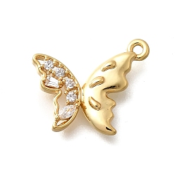 Настоящее золото 18K Латунные микро проложить кубического циркония подвески, без кадмия, без никеля и без свинца, бабочки прелести, долговечный, реальный 18 k позолоченный, 13x16.5x2.5 мм, отверстие : 1.2 мм