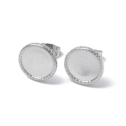 Нержавеющая Сталь Цвет Не тускнеет 304 фурнитура для сережек-гвоздиков из нержавеющей стали, плоские круглые серьги, с уха орехов, цвет нержавеющей стали, лоток : 10 мм, 12 мм, штифты : 0.7 мм