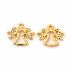 Настоящее золото 18K Экологически чистые подвески из латуни с микро-паве из прозрачного кубического циркония, ангел ссылки, долговечный, без свинца и без кадмия, реальный 18 k позолоченный, 14x17.5x2 мм, отверстие : 1.4 мм