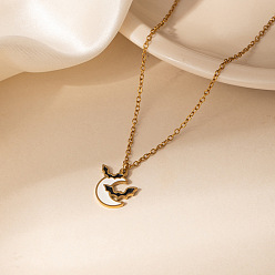 Луна Хэллоуин 304 эмалированные подвески из нержавеющей стали для женщин, золотые, белые, луна с битой, 16.14 дюйм (41 см), Кулон : 16.4x13.9 мм