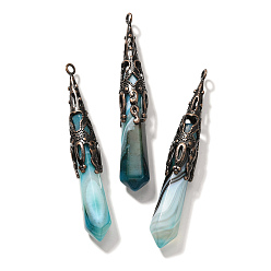 Полосатый Агат Натуральный полосчатый агат (окрашенный и нагретый) большие остроконечные подвески, граненые брелоки-пули с латунной фурнитурой, Красная медь, без кадмия и без свинца, голубой, 77~84x12 мм, отверстие : 2.5 мм