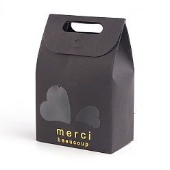 Black Rectangle Paper Bags with Handle and Clear Heart Shape Display Window, for Bakery, Cookie, Candies, Gift Bag, Black, 6x10x15.4cm