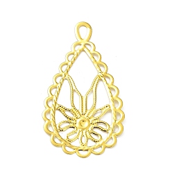 Golden Rack Plating Iron Filigree Big Pendants, Teardrop Charm, Golden, 59.5x31x0.6mm, Hole: 3.2x6mm