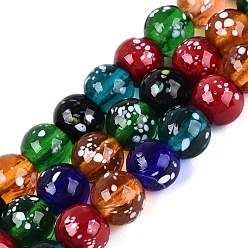 Gemischte Farbe Handgemachte Murano Glas Perlen Stränge, Runde mit Punkt, Gemischte Farbe, 10 mm, Bohrung: 0.8~1.2 mm, ca. 39~40 Stk. / Strang, 13.98~15.75 Zoll (35.5~40 cm)